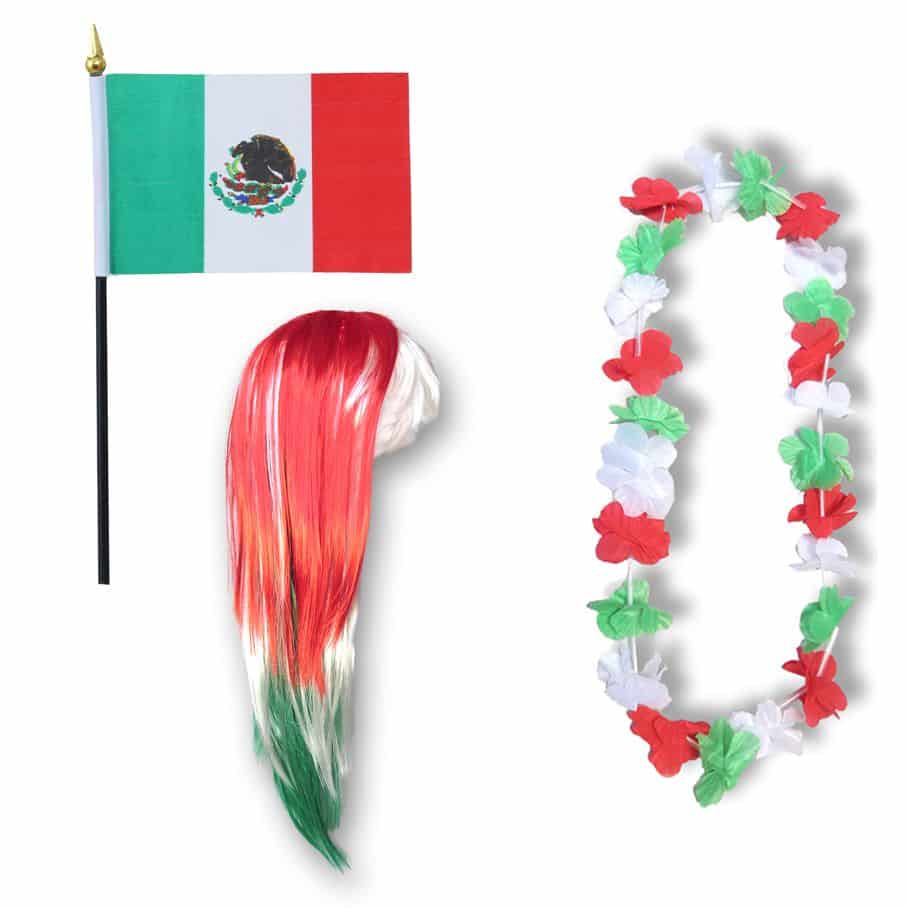 Fanset "Mexiko" Mexico Blumenkette Fahne Flagge Perücke Langhaar