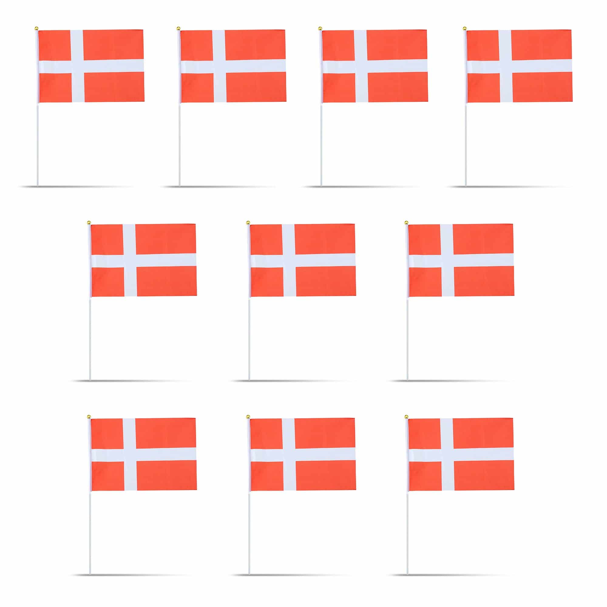 10er Set Fahne Flagge Winkfahne "Dänemark" Denmark Handfahne EM WM