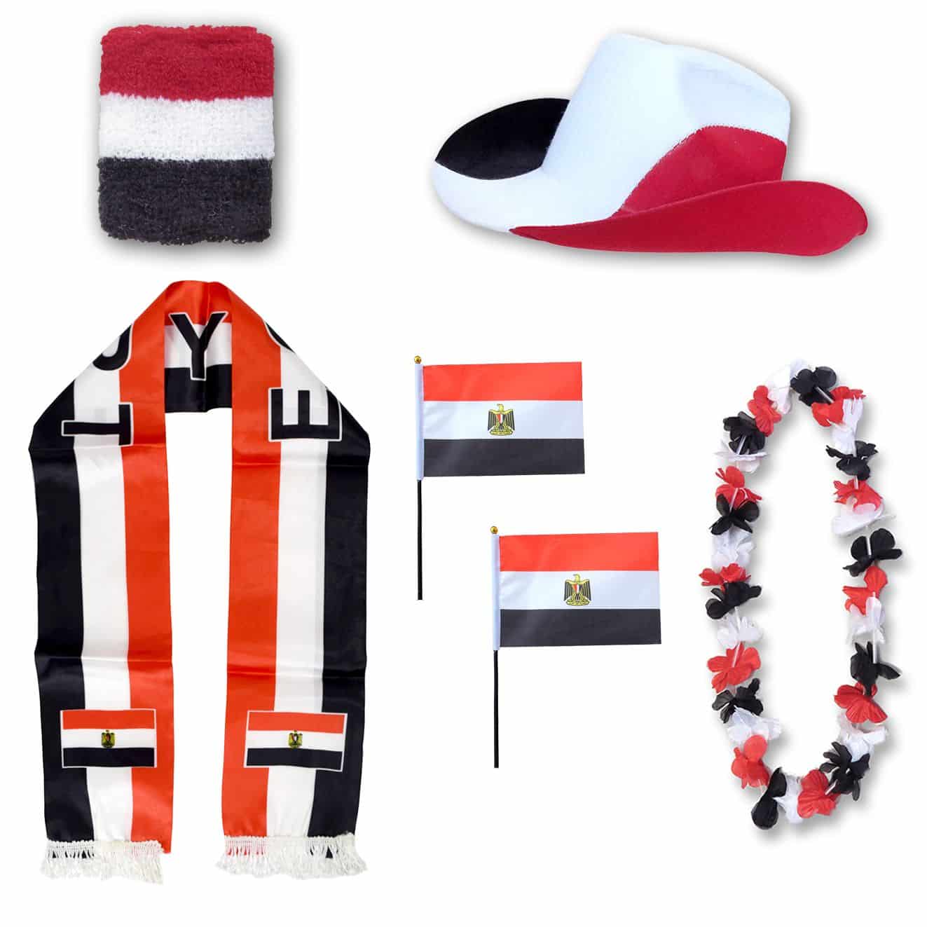 Fan-Paket "Ägypten" Egypt WM EM Fußball Schal Hawaiikette Hut Schweissband Fahne Flagge