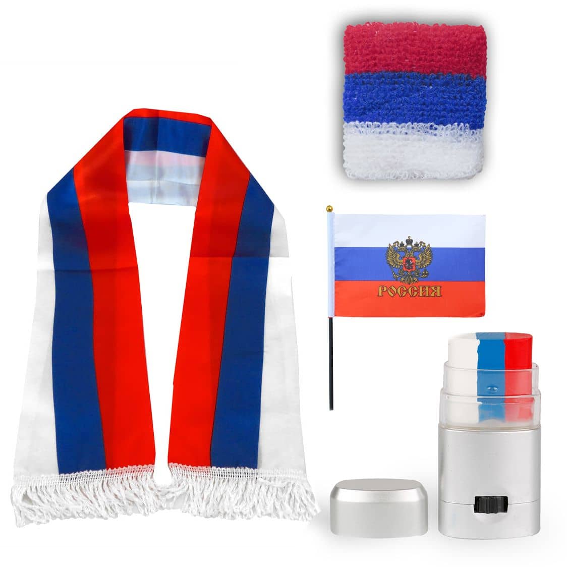 FAN PAKET EM "Russland" Russia Fußball Schal Schminke Schweißband Mini Flagge