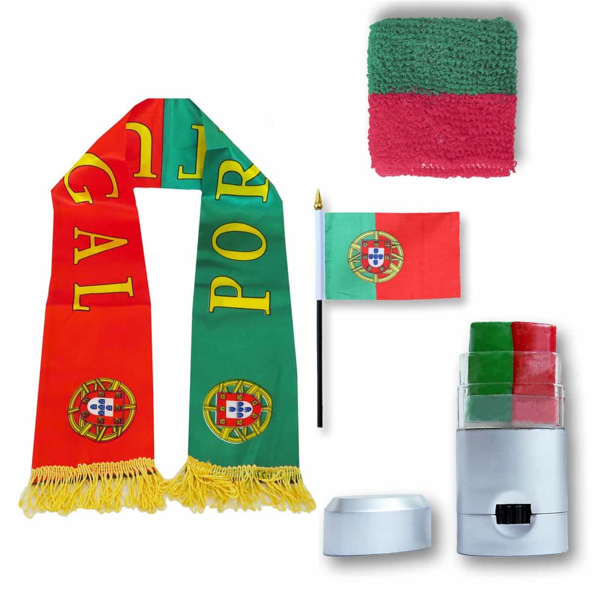 FAN PAKET EM "Portgual" Fußball Schal Schminke Schweißband Mini Flagge