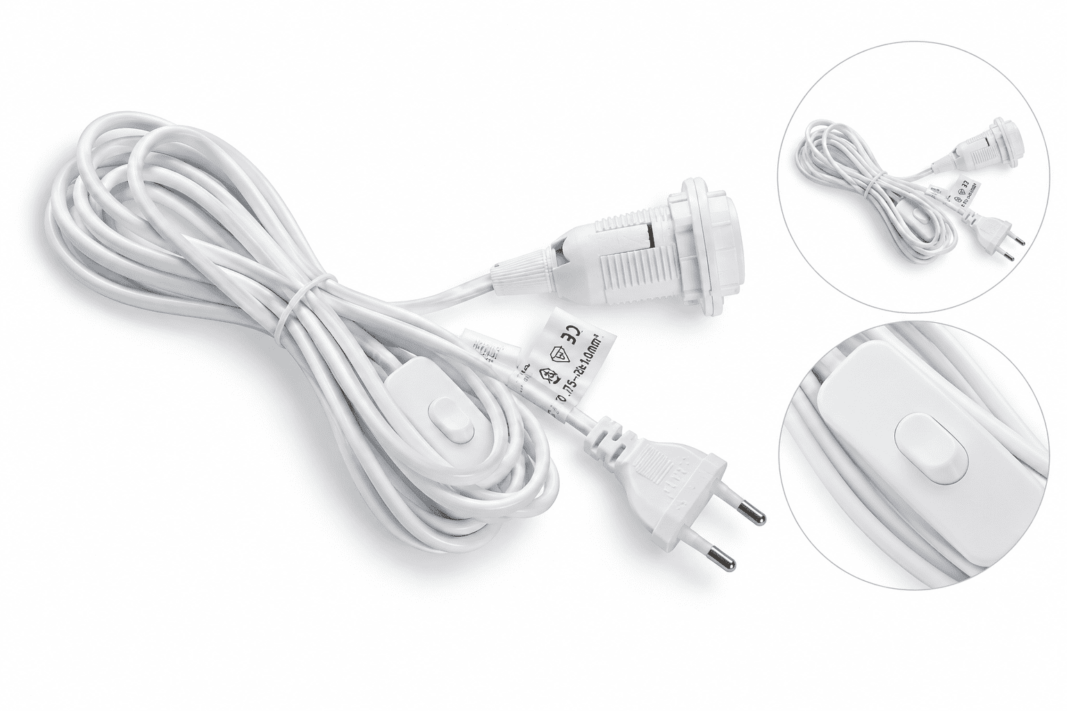 Elektrokabel 4m lang mit Kippschalter und E14 Fassung