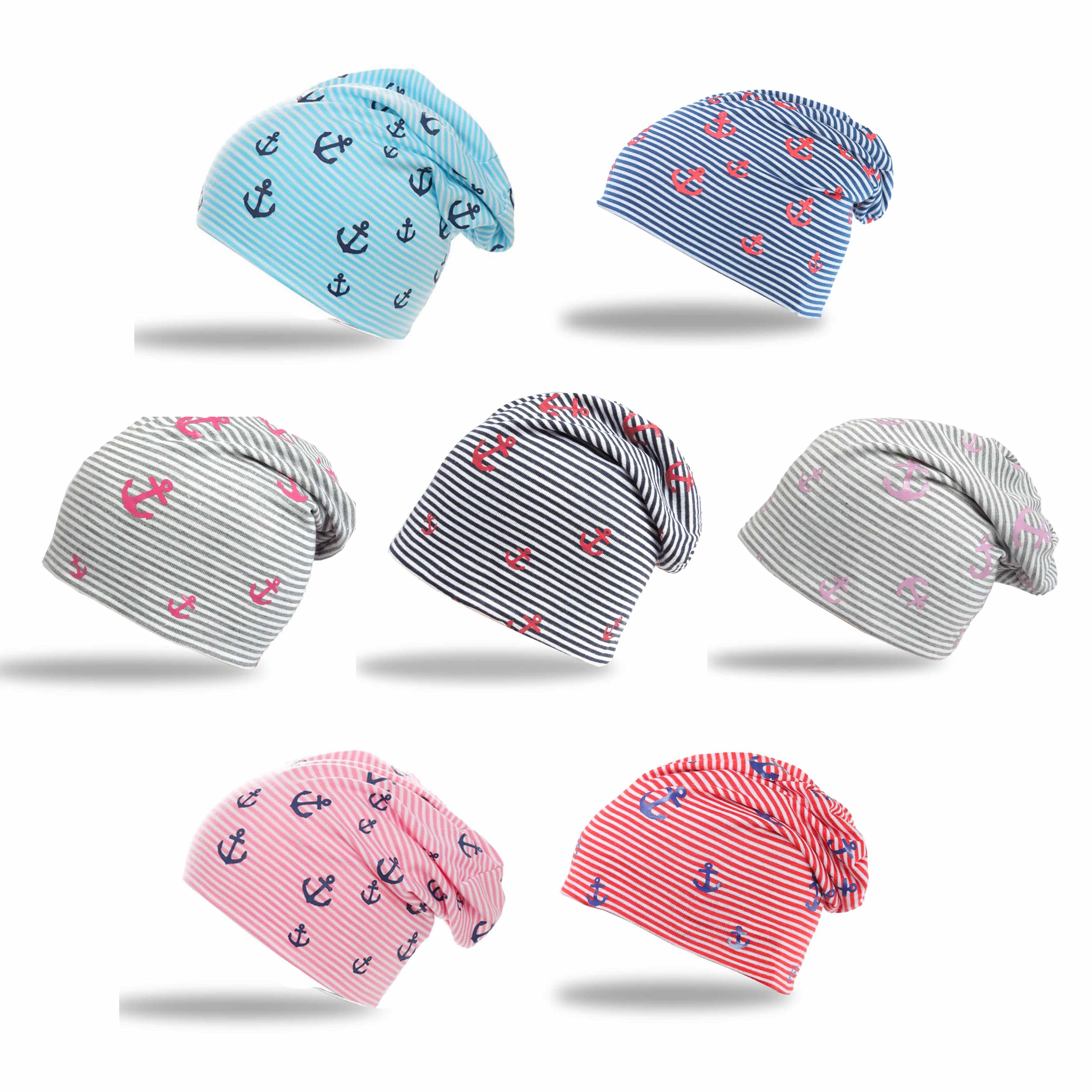 Kinder Beanie Mütze "Mini Anker Maritim" Streifen Jersey Unisex