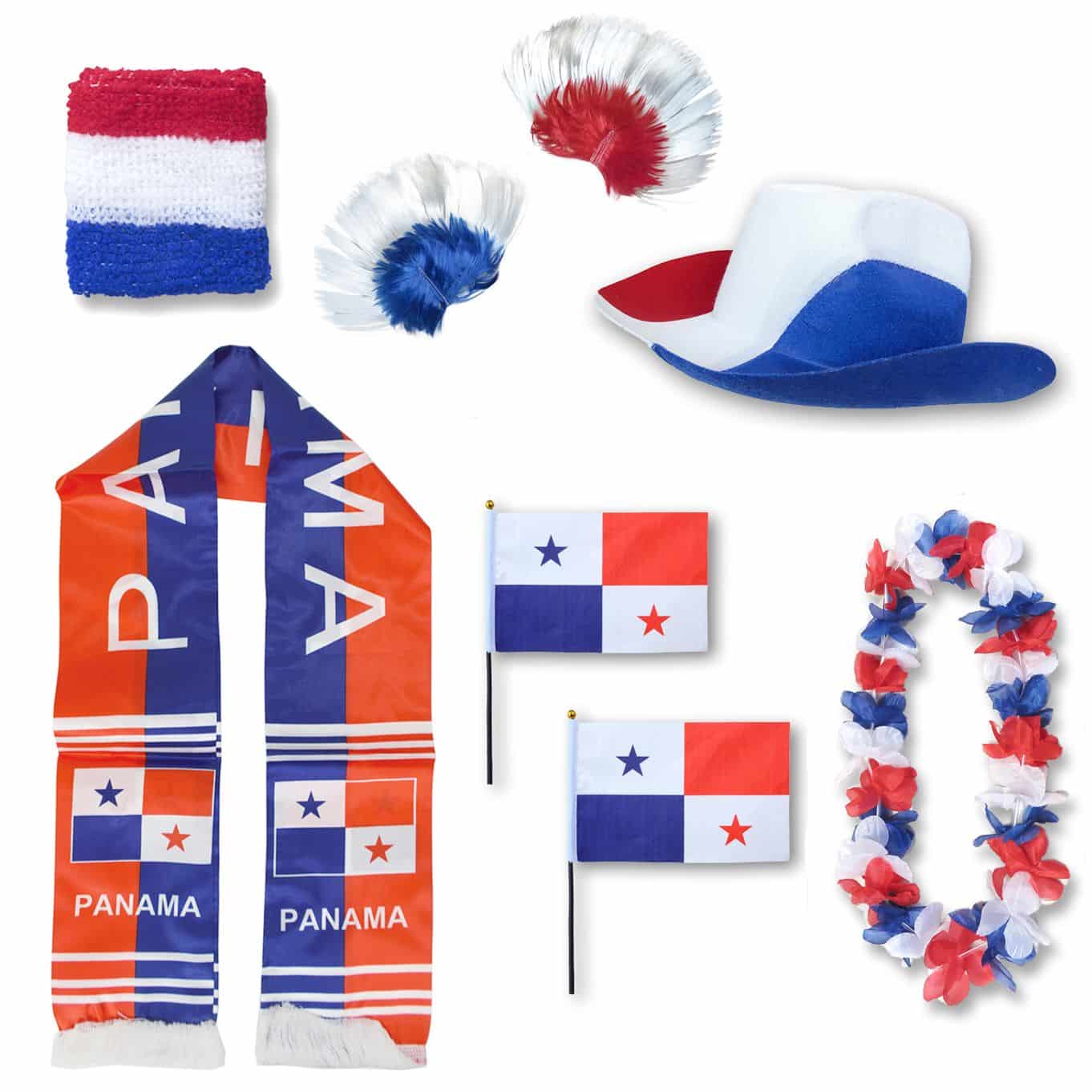 Fan-Paket "Panama" WM EM Fußball Schal Hawaiikette Hut Schweissband Fahne Perücke