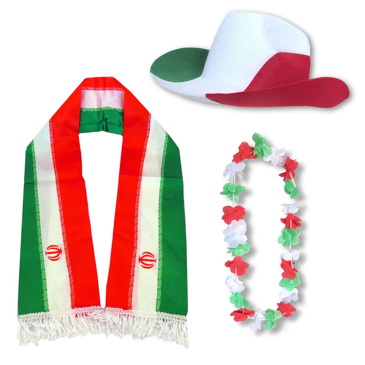 Fan-Paket "Iran" WM EM Fußball Schal Hawaiikette Hut Fanartikel