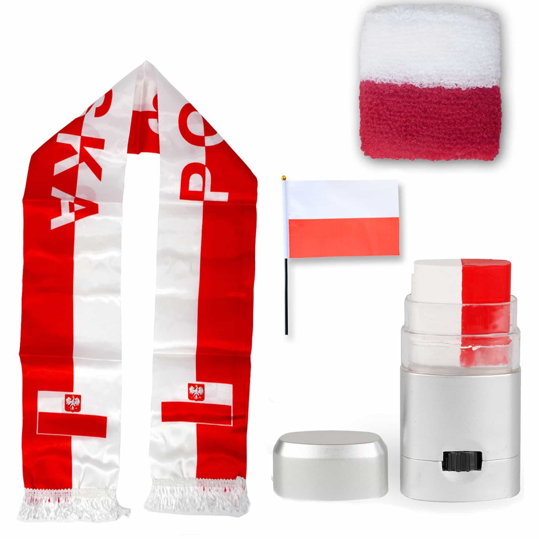 FAN PAKET EM "Polen" Poland Polska Fußball Schal Schminke Schweißband Mini Flagge
