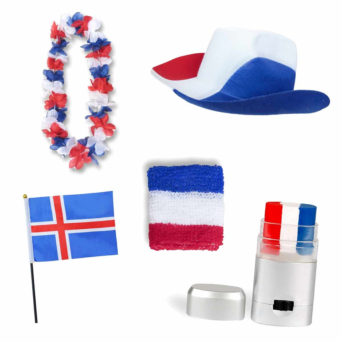 Fan-Paket EM "Island" Iceland Fußball Hut Kette Schminke Schweißband Flagge