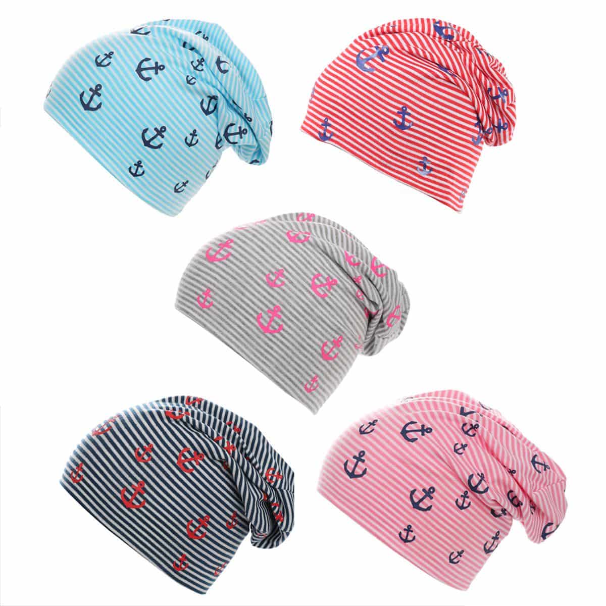 Kleinkinder Beanie Mütze "Mini Anker Maritim" Streifen Jersey Unisex
