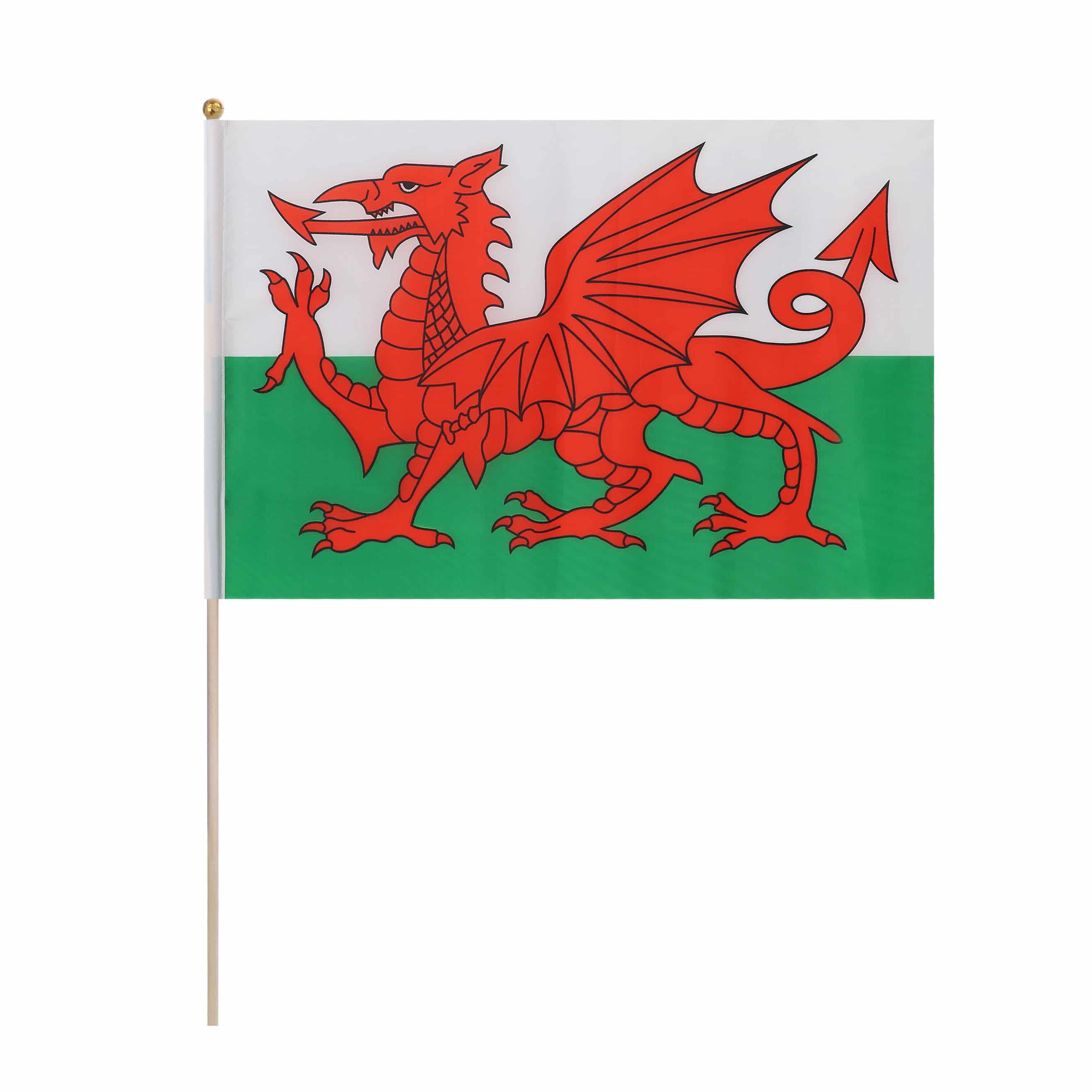 10er Set Fahne Flagge Winkfahne "Wales" Handfahne EM WM