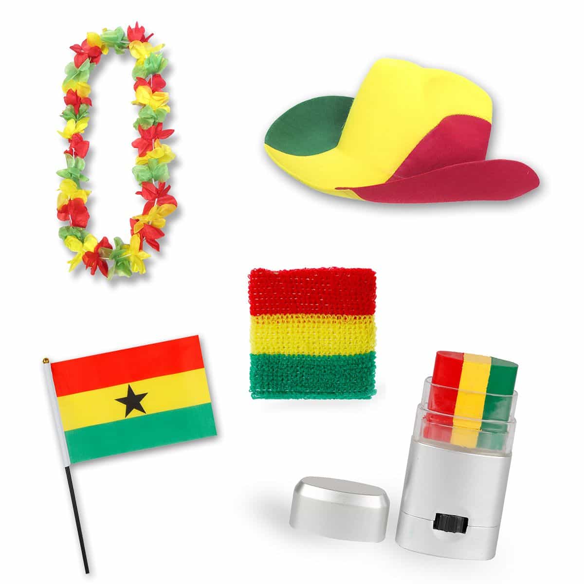 Fan-Paket EM "Ghana" Fußball Hut Kette Schminke Schweißband Flagge