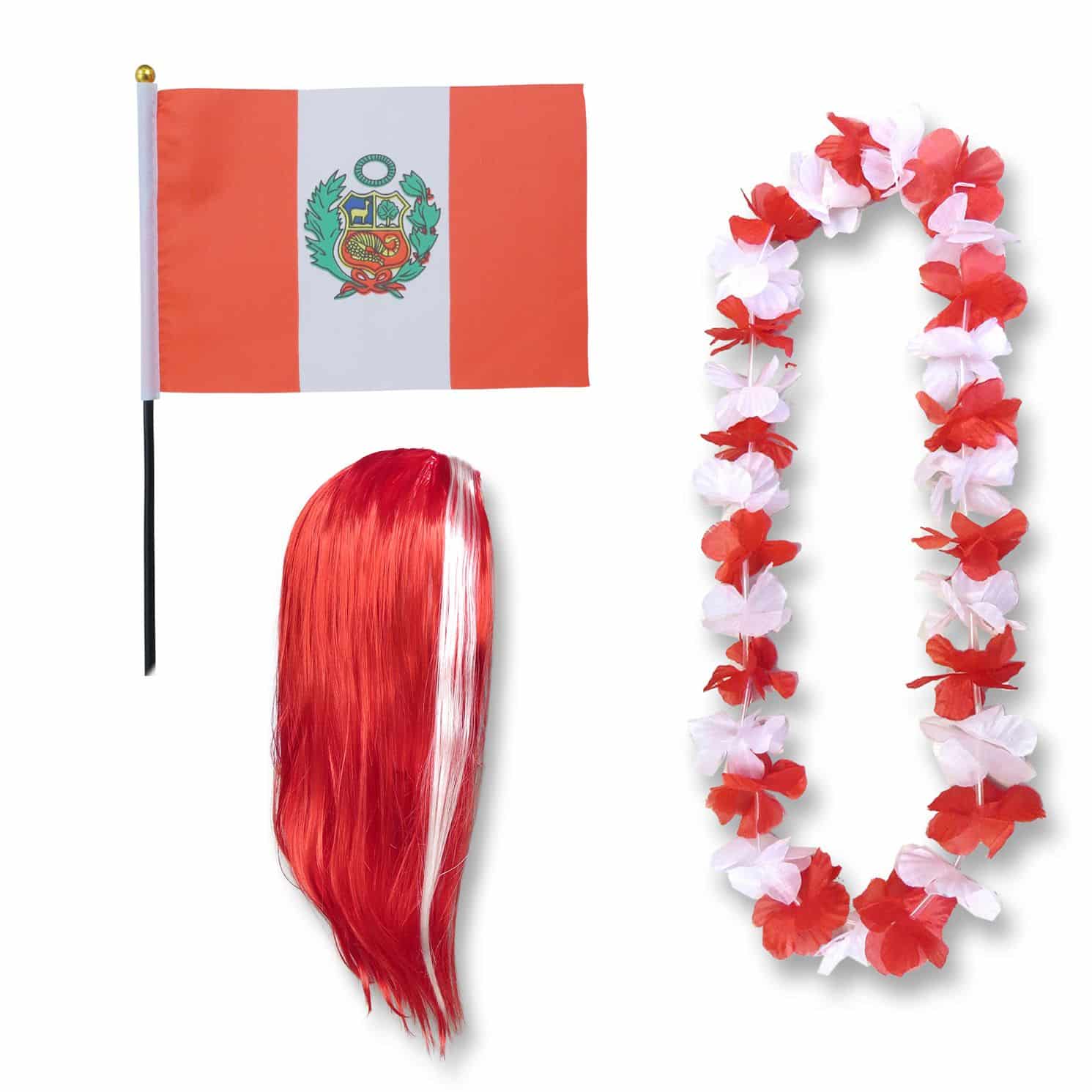 Fanset "Peru" Blumenkette Fahne Flagge Perücke Langhaar