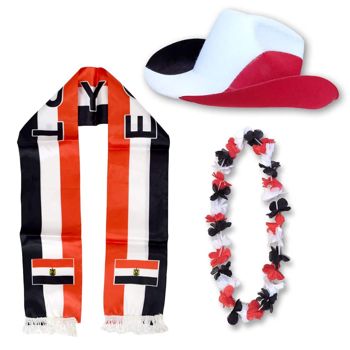 Fan-Paket "Ägypten" Egypt WM EM Fußball Schal Hawaiikette Hut Fanartikel