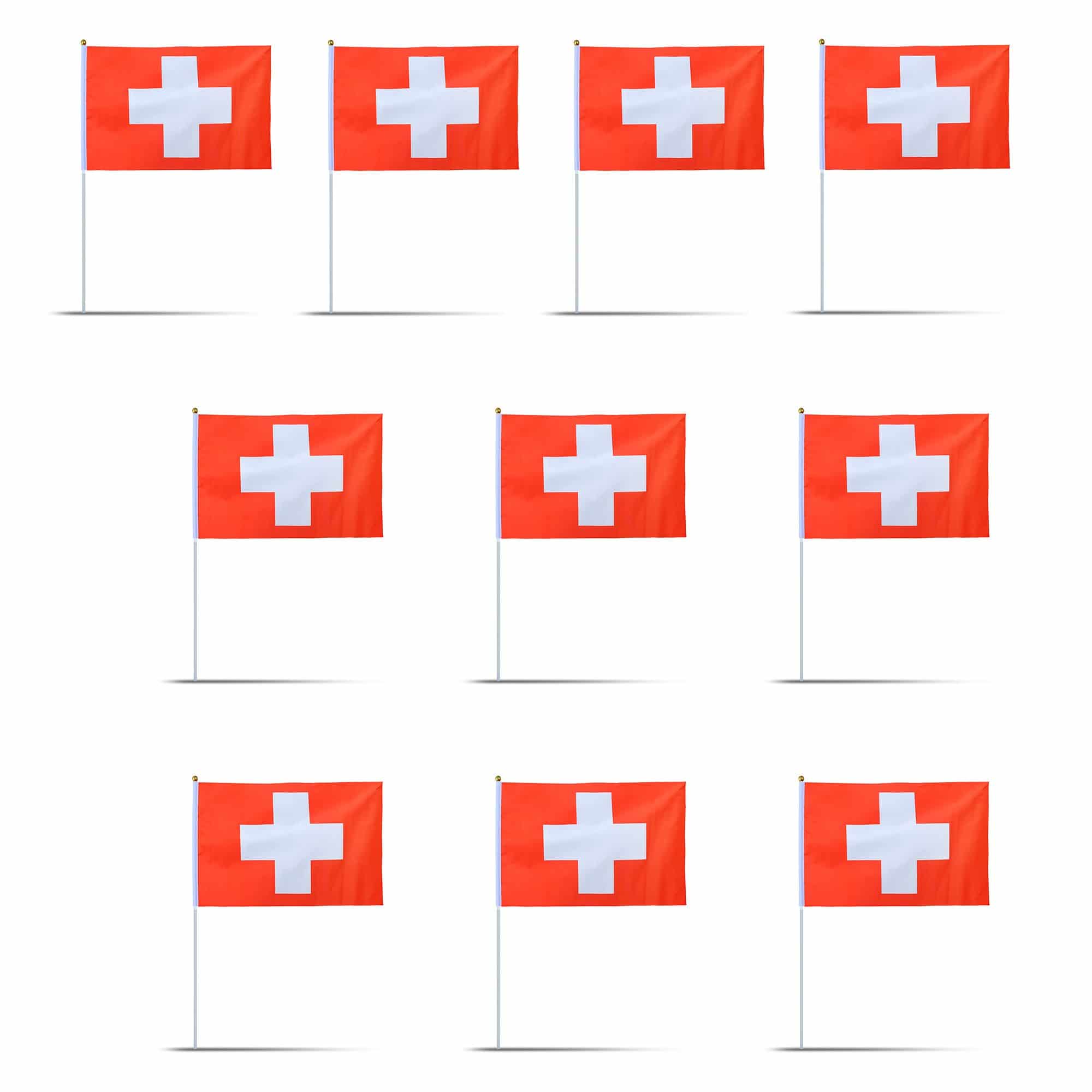 10er Set Fahne Flagge Winkfahne "Schweiz" Switzerland Handfahne EM WM